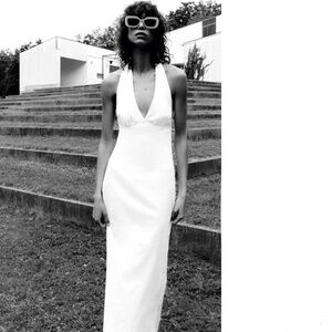 Zara LINEN BLEND CORSET MIDI DRESS